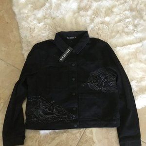 Dangerfield embroidered black denim jacket   size 18 AU New